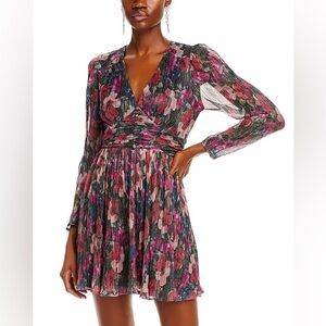 NWT Aqua Long Sleeve Metallic Floral Dress Size Medium
